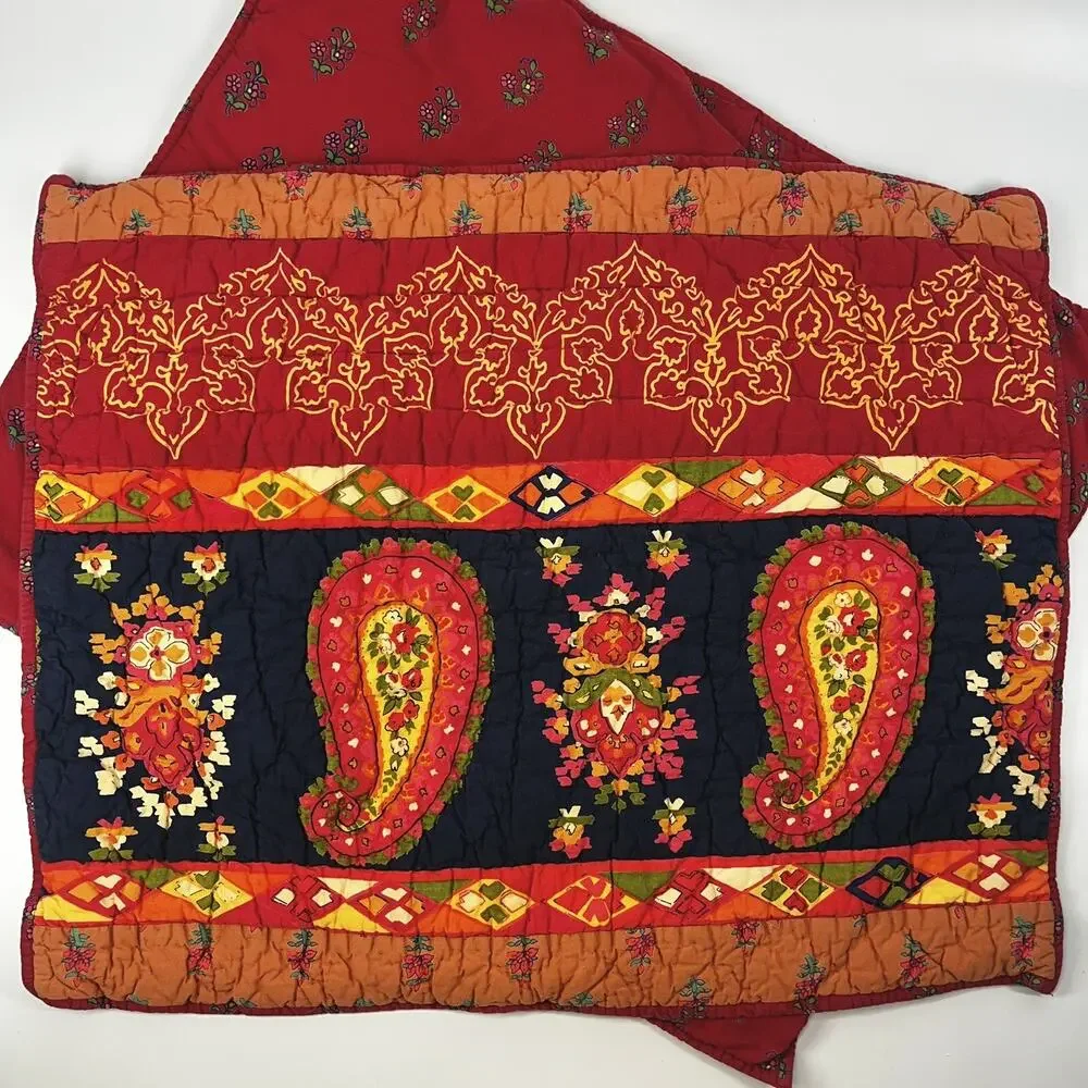 The Company Store Standard Pillow Sham Set Quilted Red Paisley Boho Patchwork